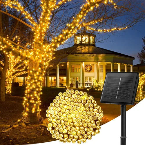 Vista 15 de Minetom Luces de Cadena Solares para Exteriores, 40 pies, 100 Luces LED de Cadena Alimentadas por Energía Solar con 8 Modos de Iluminación, Luces