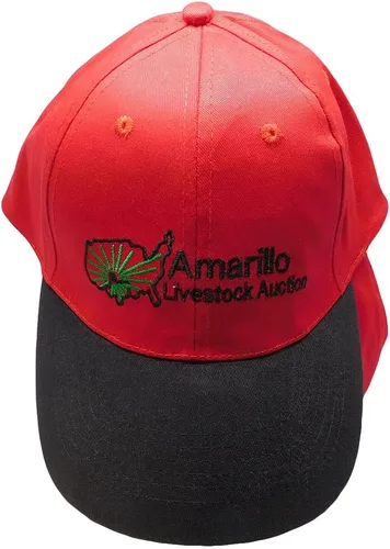 Vista 2 de Trade Winds Amarillo Subasta de ganado Rojo Negro Algodón Gorra de béisbol bordada ajustable, Multi