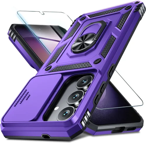 Vista 44 de Janmitta Compatible con Samsung Galaxy S24 FE Funda con Cubierta Deslizante Integrada para Lente de Cámara+Protector de Pantalla+Soporte de Anillo