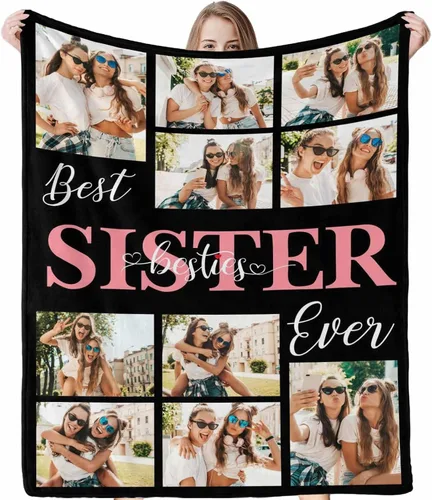 Vista 22 de InterestPrint Regalos para hermanas de hermana manta con collage de fotos, mantas de fotos personalizadas para hermanas, mejores amigas, mujeres