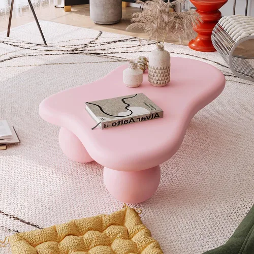 Vista 9 de Mesa de café irregular de 40" en forma de nube asimétrica Mesa de té de centro bajo con 3 patas esféricas para sala de estar, oficina, apartamento
