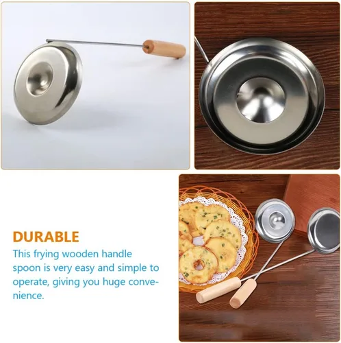 Vista 7 de Zerodeko Cuchara de freír colador cuchara de acero inoxidable mango de madera hogar cocina snack molde herramienta estilo aleatorio