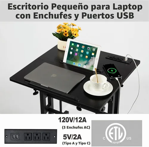 Vista 4 de Hadulcet Escritorio móvil de pie con estación de carga, escritorio ajustable para computadora de pie, carrito ajustable para laptop con ruedas