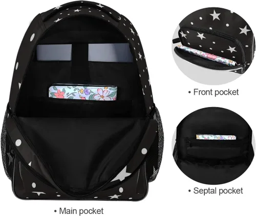 Vista 3 de ALAZA Star and Polka Dots Abstract Black White Retro Business Travel Senderismo Camping Mochila Pack para hombres y mujeres