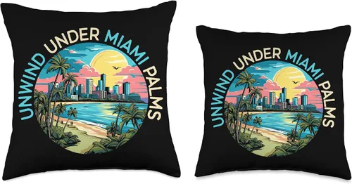 Vista 3 de Miami City Florida USA SteMi Apparel Miami City Florida USA America United States Throw Pillow, 16x16, Multicolor