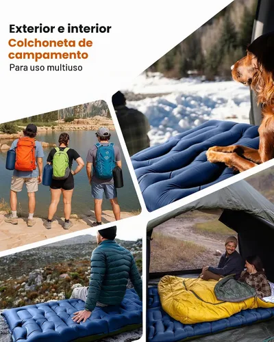 Vista 9 de Colchoneta de dormir para campamento, de 5.9 pulgadas de grosor, con almohada integrada y bomba de pie, almohadilla de dormir autoinflable Azul