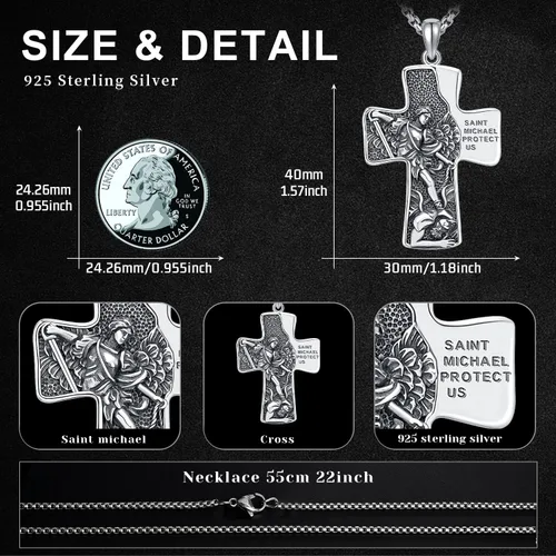 Vista 2 de StoryEtain Collar de cruz de plata de ley 925, colgante de cruz cristiana, amuleto cristiano, regalo de joyería religiosa para hombres y mujeres