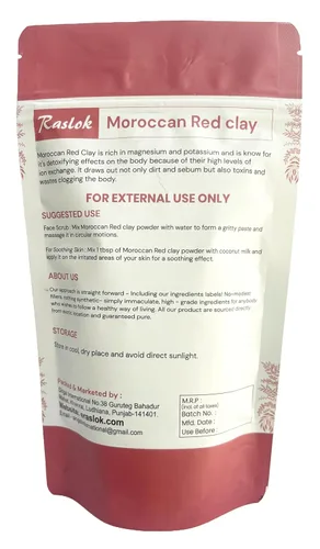 Vista 2 de Raslok Polvo de arcilla roja marroquí de 3.52 onzas 3.52 onzas Adecuado para mascarilla facial, exfoliante, jabones, bombas de baño, envolturas