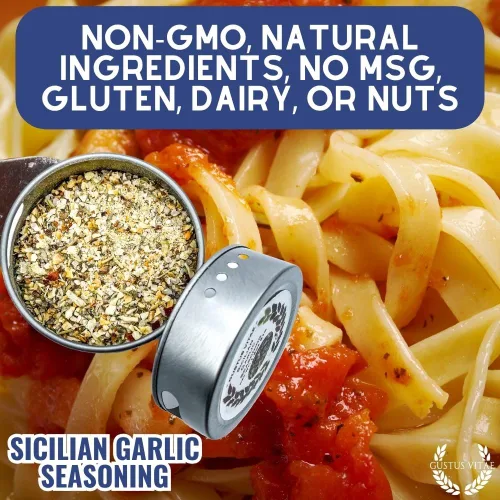 Vista 8 de Condimento de ajo siciliano Todo natural Sin OMG 1.8 oz (51 g) Mezcla de especias gourmet Lote pequeño Masaje artesanal Paquete