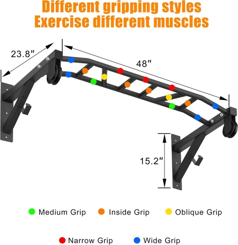 Vista 4 de Upgrade Pull Up Bar Wall Mounted,Heavy Duty Multi Grip Chin Up Bar for Strength Training, 600 lbs Capacity, Durable Steel Construction, Perfect for