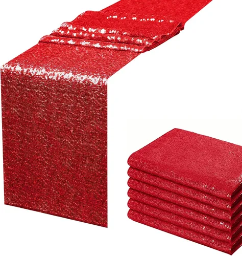 Vista 9 de Camino de mesa de lentejuelas negras de 12 x 72 pulgadas, paquete de 6 caminos de mesa con purpurina para decoración de fiestas, baby shower