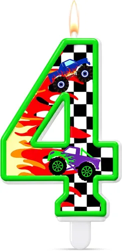Vista 20 de MTLEE Number 1 Racing Car Themed Birthday Candle Race Car Cake Topper Rojo y cuadros