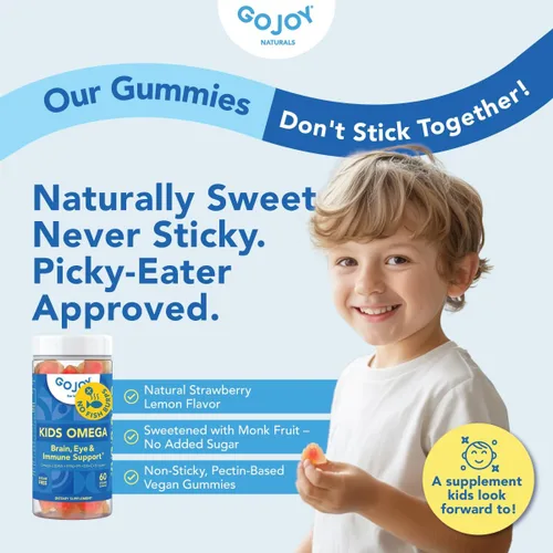 Vista 7 de GOJOY Kids Gomitas de Omega 3 DHA – Sin eructos de pescado, sin azúcar – Apoyo al cerebro, ojos y sistema inmunológico – Omega-3 de origen vegetal