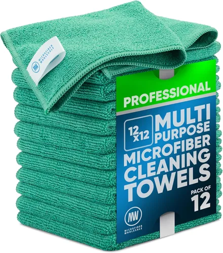 Vista 10 de Paños de limpieza de microfibra Pro multisuperficie de 12 x 12 pulgadas Negro - Paquete de 12 Toallas de microfibra premium para limpiar vidrio