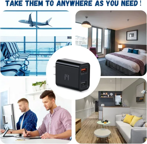 Vista 7 de Cargador de pared 3.0 de carga rápida rápida, Costyle 30 W, enchufe de pared USB de doble puerto, 5 V, 2.4 A, bloque de carga rápida de alta