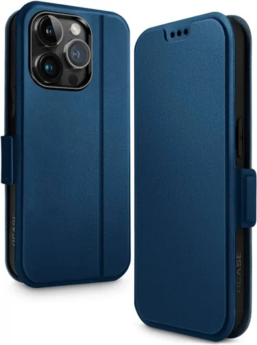 Vista 16 de OCASE Funda tipo cartera para iPhone 15, funda delgada de piel sintética, ranuras para tarjetas, bloqueo RFID, soporte de soporte, funda de teléfono
