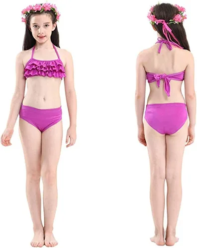 Vista 5 de DNFUN Colas de sirena para nadar para niñas, bikini de princesa, cola de sirena, traje de baño para niñas