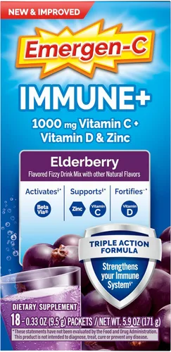 Vista 9 de Emergen-C Immune+ Apoyo Inmunológico de Triple Acción en Polvo, BetaVia (R), 1000 mg de Vitamina C, Vitaminas B, Vitamina D y Antioxidantes, Baya