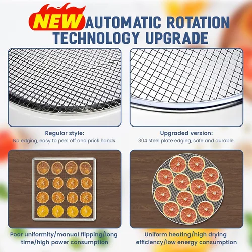 Vista 6 de Máquina deshidratadora comercial de alimentos, 16 bandejas, rotación automática de 360°, deshidratador de frutas de 1500 W, secador de carne seca