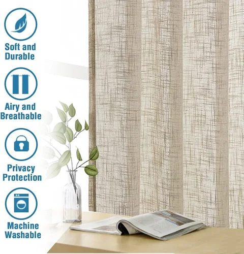 Vista 7 de H.VERSAILTEX Cortinas de mezcla de lino, 63 pulgadas de largo, natural, texturizado, filtro de luz, bolsillo para barra, juegos de 2 paneles