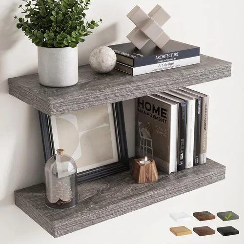 Vista 33 de 16 Inch Floating Shelves for Wall 2 Pack, 8"D Wood Grain Bathroom Shelves Acabado negro