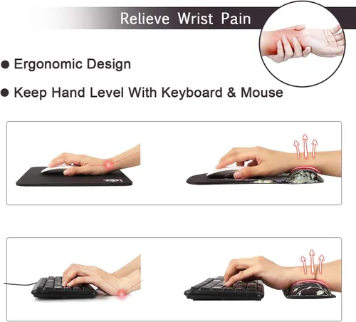 Vista 2 de iCasso Alfombrilla para mouse y reposamuñecas para teclado, reposamuñecas para teclado de computadora, hecha de espuma viscoelástica con soporte