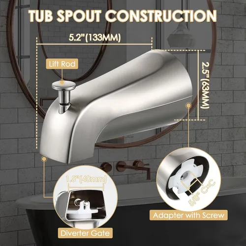 Vista 5 de Enhon Boquilla deslizante para bañera con desviador, compatible con la norma estadounidense 8888026.002, grifo de bañera de baño, se adapta a 1/2