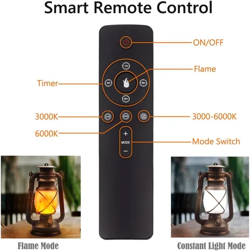 Vista 2 de Farol LED de campamento con pilas, lámpara colgante para exteriores, linterna recargable, llama parpadeante, faroles retro, control remoto, 4 modos