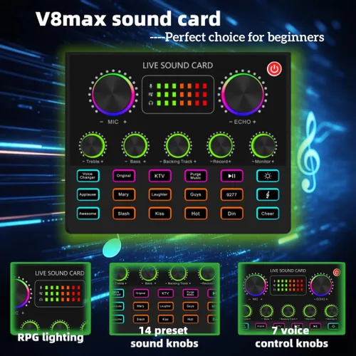 Vista 3 de Paquete de equipo de podcast V8max para 2, modificador de voz con kit de micrófono de podcast BM-800 - Micrófono de condensador perfecto