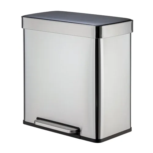 Vista 2 de Cubo de basura de 16 galones, cubo de basura de cocina de doble compartimento de 8 galones, acero inoxidable