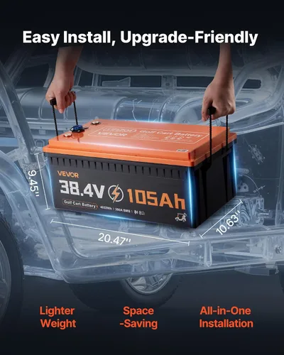 Vista 4 de VEVOR Batería de litio para carrito de golf de 36 V (38.4 V) 105 AH, con cargador de 25 A, kit de batería Lifepo4, BMS de 200 A integrado