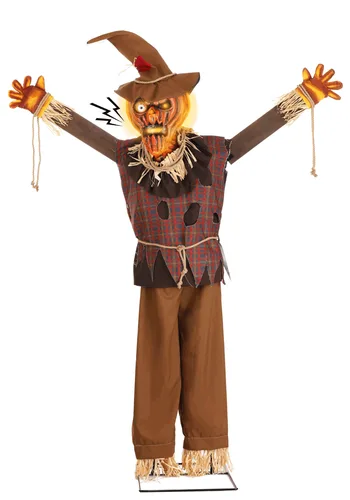 Vista 3 de Muñeco Espantapájaros Animatrónico de Calabaza de 5FT para Halloween Multicolor