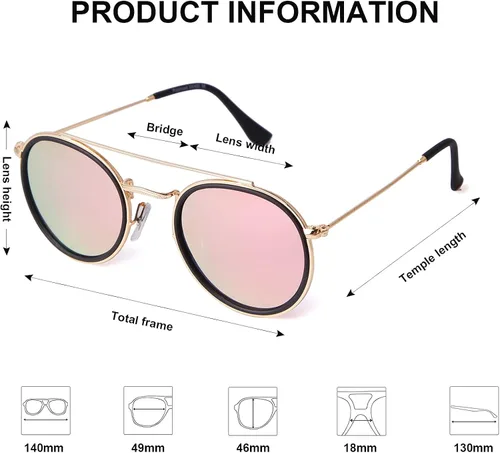 Vista 4 de PEGH Gafas de sol polarizadas redondas retro UV400 con doble puente circular PH2227