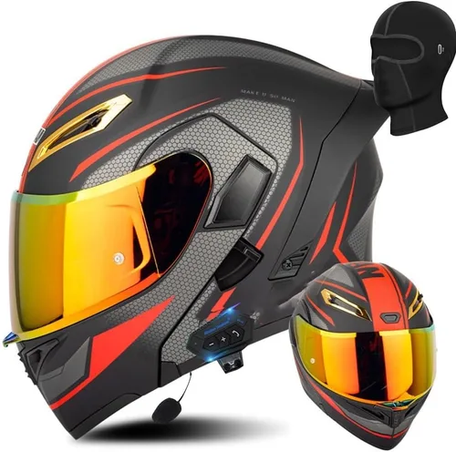 Vista 18 de AAREG Casco de motocicleta unisex para adultos, fibra de carbono, visera antivaho, diseño aerodinámico, Bluetooth integrado, aprobado por DOT