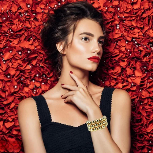 Vista 3 de Brazalete de cuentas chapadas en oro de 14 quilates, delicado y apilable, para mujeres y niñas