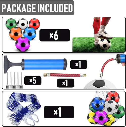 Vista 5 de Paquete de 6 pelotas de fútbol cristianas de donación benéfica con bomba, tamaños 5/4/3, juego desinflado a granel para la operación de bolsa