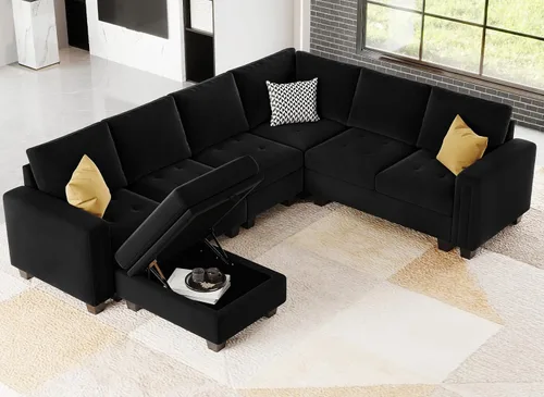 Vista 3 de Belffin Sofá modular de terciopelo con almacenamiento otomano de 6 plazas en forma de L, sofá modular modular con diván reversible, sofá seccional