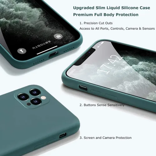 Vista 4 de Fundas delgadas de silicona líquida para iPhone 11 Pro, antiarañazos y huellas dactilares, forro de microfibra de absorción de impactos, goma de gel