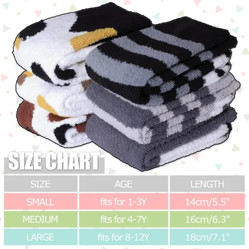 Vista 5 de LINEMIN Calcetines peludos para niños y niñas con agarres, antideslizantes, calcetines acogedores y esponjosos para invierno, calcetines cálidos