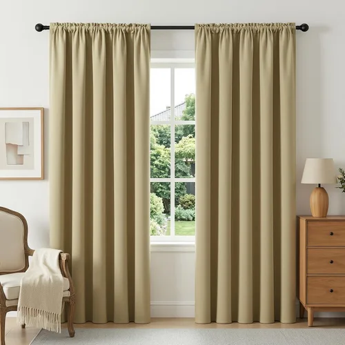 Vista 73 de CUCRAF - Cortinas opacas beige de 45 pulgadas, juego de 2 paneles con bolsillo para barra, cortinas para oscurecer dormitorios y sala de estar