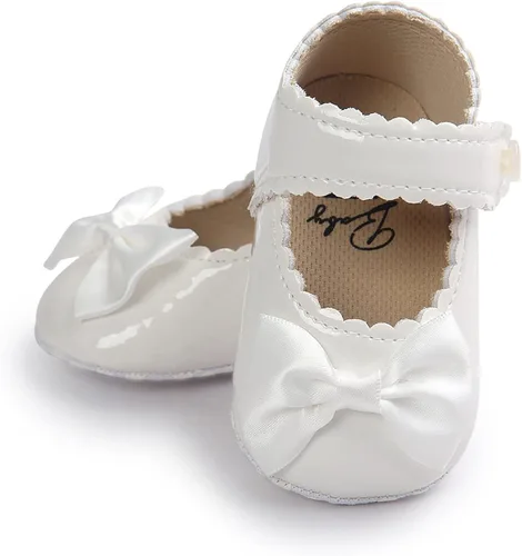 Vista 3 de Fire Frog Baby Girls Mary Jane Burnish Pu Leather Bowknot Pincess Prewalker Christening Baptism Crib Shoes