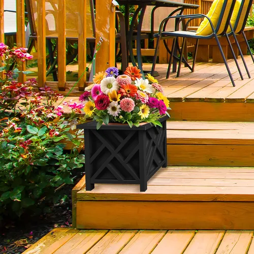 Vista 5 de Pure Garden Maceta con diseño de celosía, 15.5 pulgadas de profundidad x 15.5 pulgadas de ancho x 16.5 pulgadas de alto, maceta cuadrada decorativa