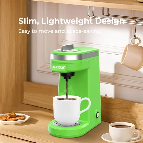 Vista 5 de CHULUX Mini cafetera de una sola porción para cápsulas K Cup, pequeña máquina de café de tamaño pequeño para una persona de viaje, RV, camión y Verde