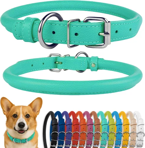 Vista 69 de CollarDirect - Collar de cuero enrollado para perro, collar redondo acolchado suave para cachorro, collar de cuero auténtico hecho a mano