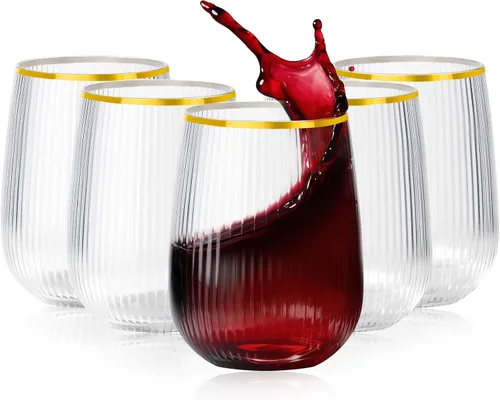 Vista 12 de Lueumxc Paquete de 40 copas de vino de plástico, vasos de vino desechables de origami de 12 onzas, vasos de cóctel de plástico transparente