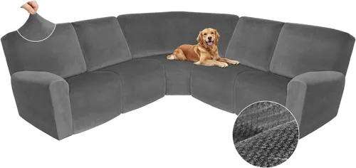 Vista 493 de Arfntevss Fundas de sofá seccional reclinable de terciopelo, Funda de sofá seccional de esquina para sofá reclinable, Funda elástica suave
