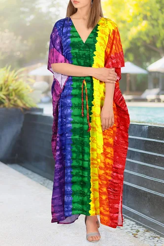 Vista 2 de HAPPY BAY Vestidos largos de playa con abertura de caftán africano para mujer