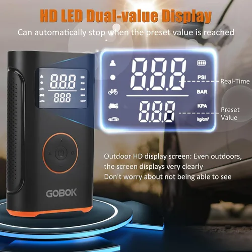 Vista 2 de Inflador de neumáticos Compresor de aire portátil con batería de 20000 mAh, bomba de aire inalámbrica de 160 PSI portátil, inflador de neumáticos