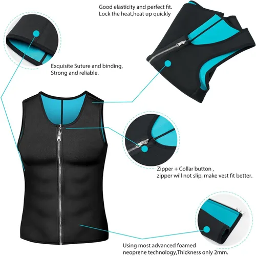 Vista 2 de Chaleco de sauna para hombre, entrenador de cintura, moldeador de cuerpo, neopreno caliente, deporte, fitness, gimnasio, entrenamiento, camiseta sin
