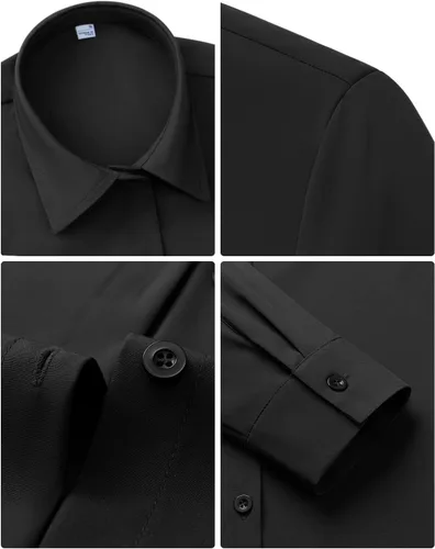 Vista 6 de Siliteelon - Camisas de vestir para mujer, a prueba de manchas, sin arrugas, de manga larga, sólidas, para trabajo y negocios, con botones